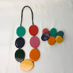 Colorful Oval Statement Necklace & Bracelet by Ruby Olive